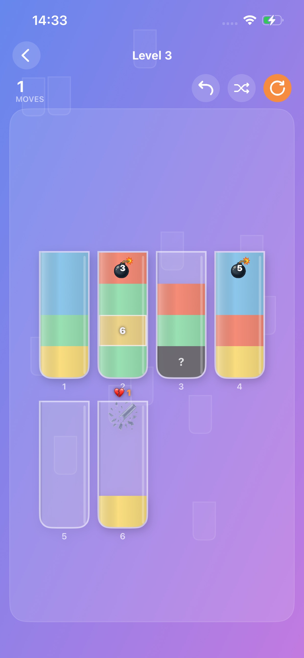 Fluid Sort Puzzle gameplay showing tube sorting mechanics