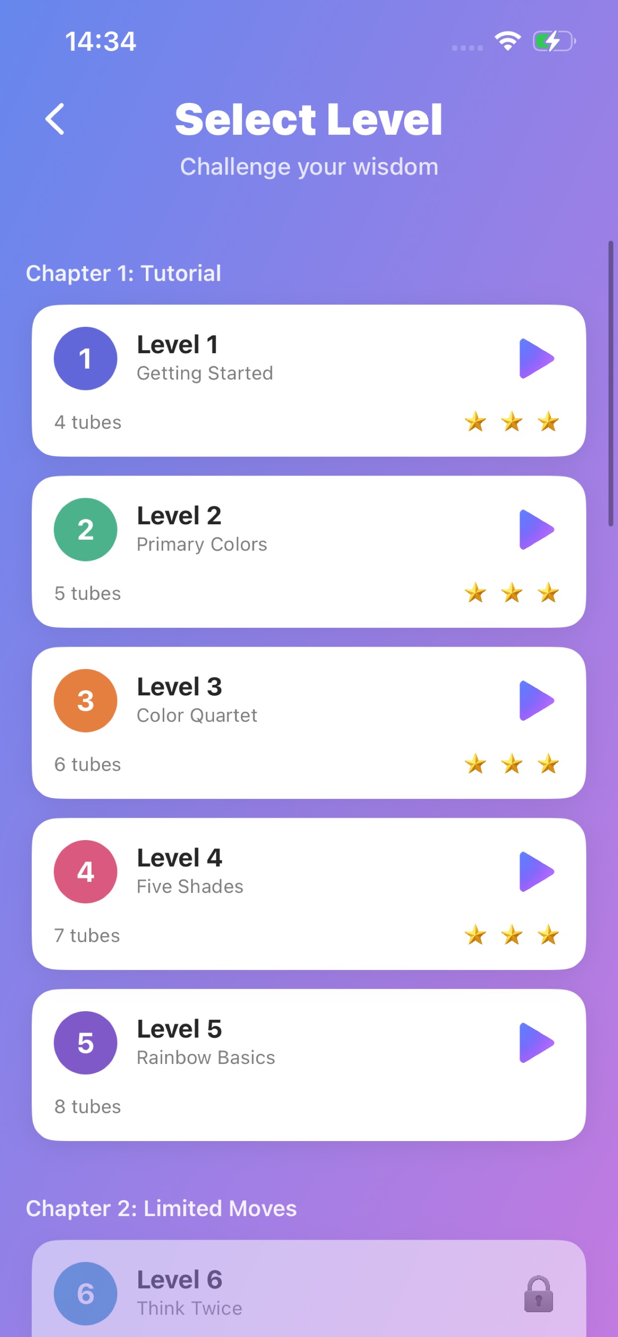 Fluid Sort Puzzle level with multiple colored liquids