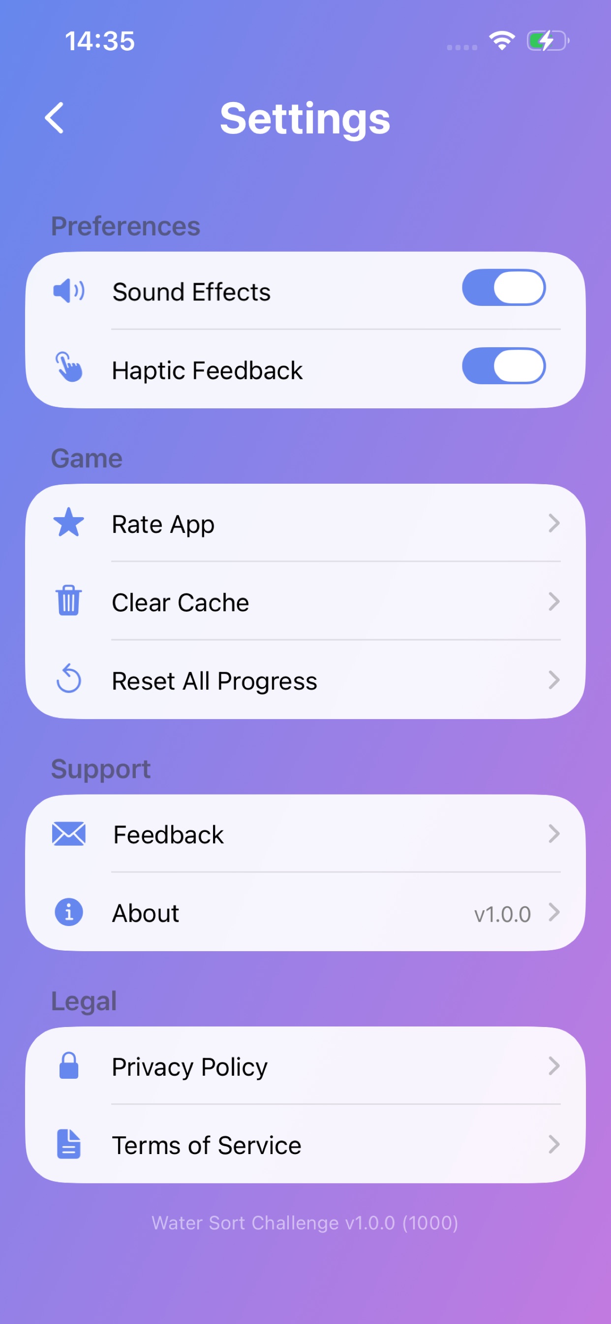 Fluid Sort Puzzle interface with controls and puzzle board